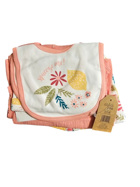 chick pea Other - chick pea Coral & White Floral 'Squeeze Me' Baby Bib Set